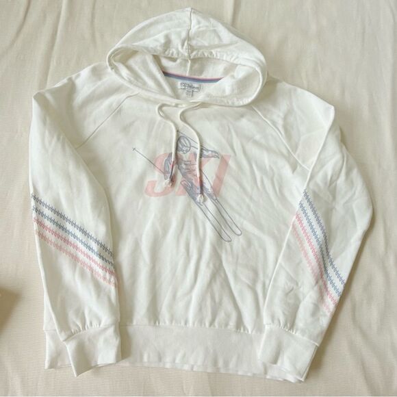 PJ Salvage Womens Loungewear Pajama Travel Hoodie Pants Set Ski White Medium M - Picture 3 of 4